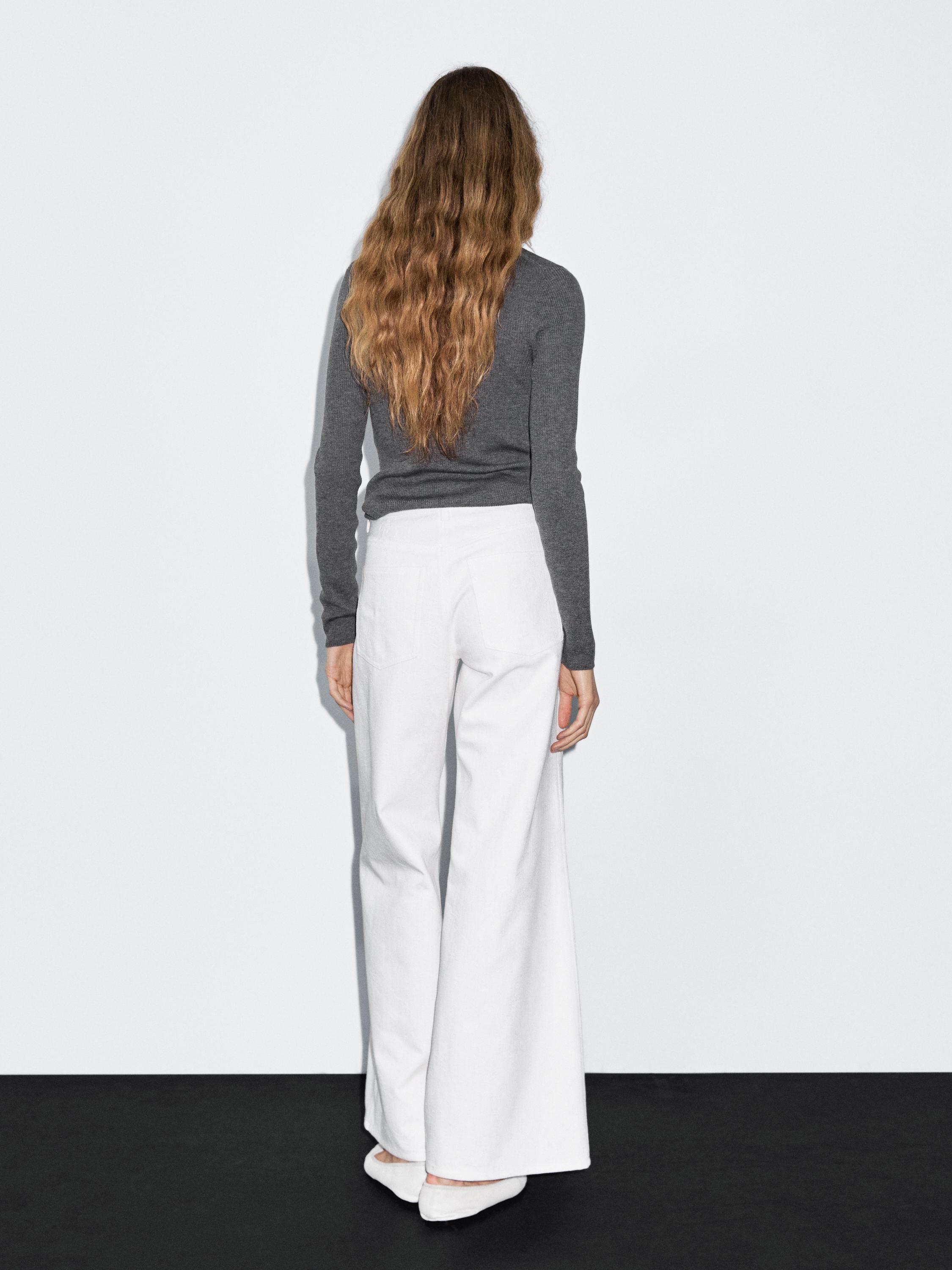 Textured wide-leg denim-effect trousers